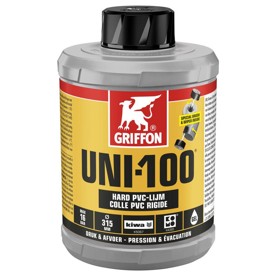 Hard PVC-lijm UNI-100 (druk/afvoer) KOMO/KIWA pot 1ltr VVE=8 Griffon
