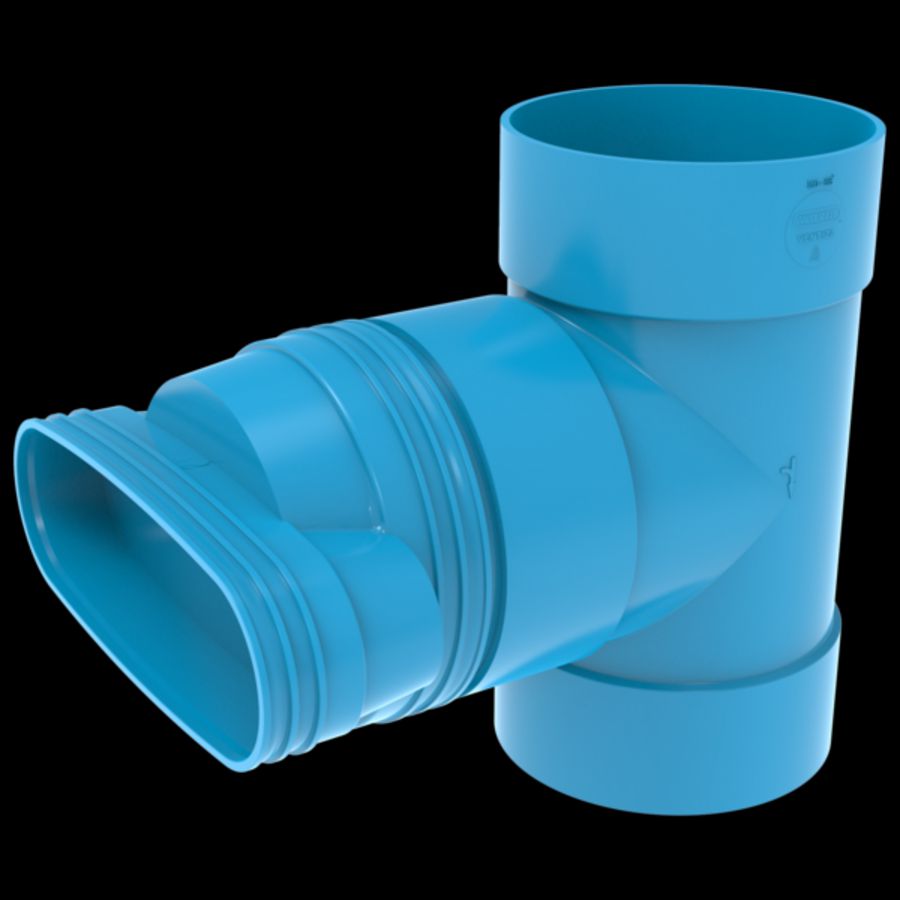 T-stuk lijm 88° PVC luchtverdeelsysteem VENTIZA blauw Ø160mm x (235x80mm) x Ø160mm 3x mof Wavin