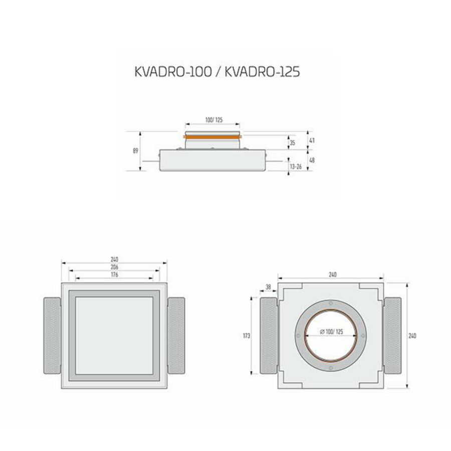 Instucbaar frameloos toe- of afvoer-ventilatieventiel ERGOVENT wit vierkant aansl. Ø125mm Econox