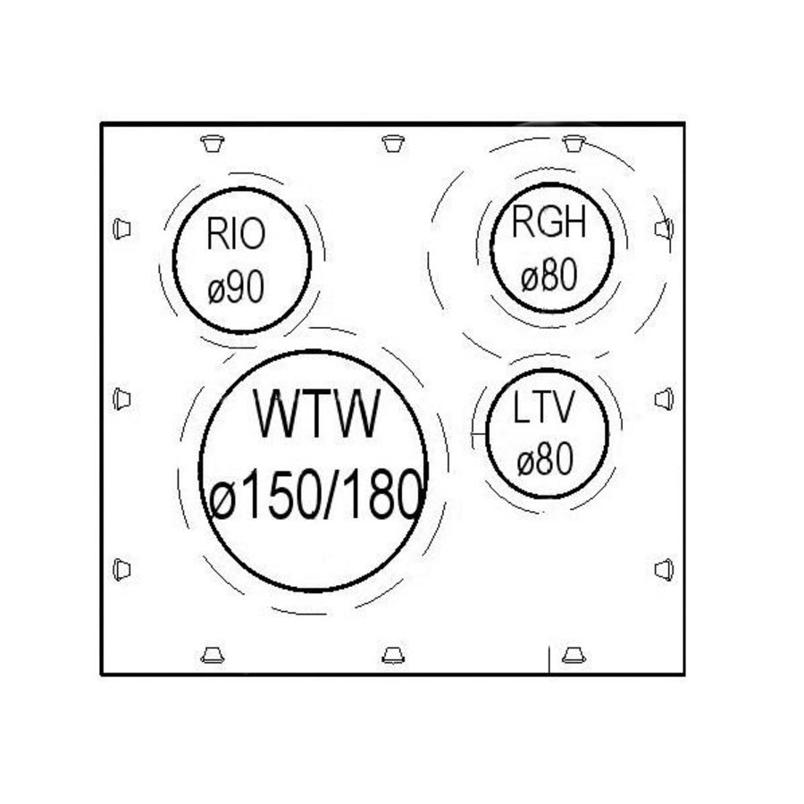 Mini-Delta dakbeschotplaat 60/100 type C 40-49° luchtdicht met riool doorvoer Burgerhout
