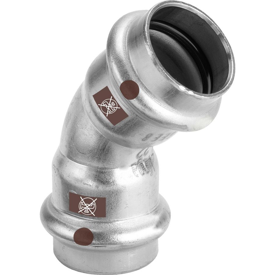 Bochtkoppeling 45° TEMPONOX persaansluiting RVS 22x22mm 1726 Viega