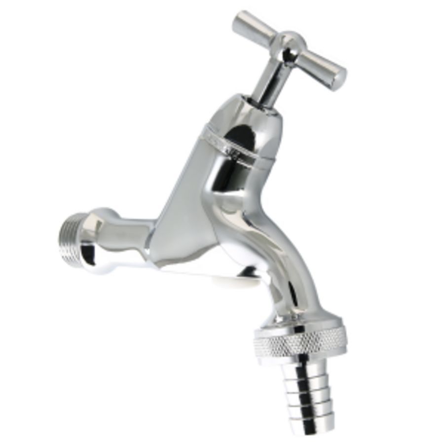 Tapkraan 1/2" belucht verchroomd + kruk + slangwartel Bonfix