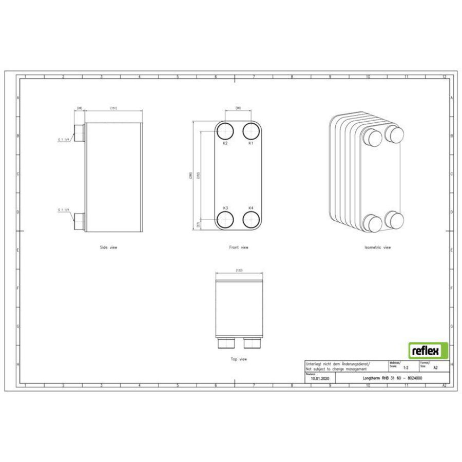 Platenwisselaar Longtherm RHB-31-60 gesoldeerd Reflex