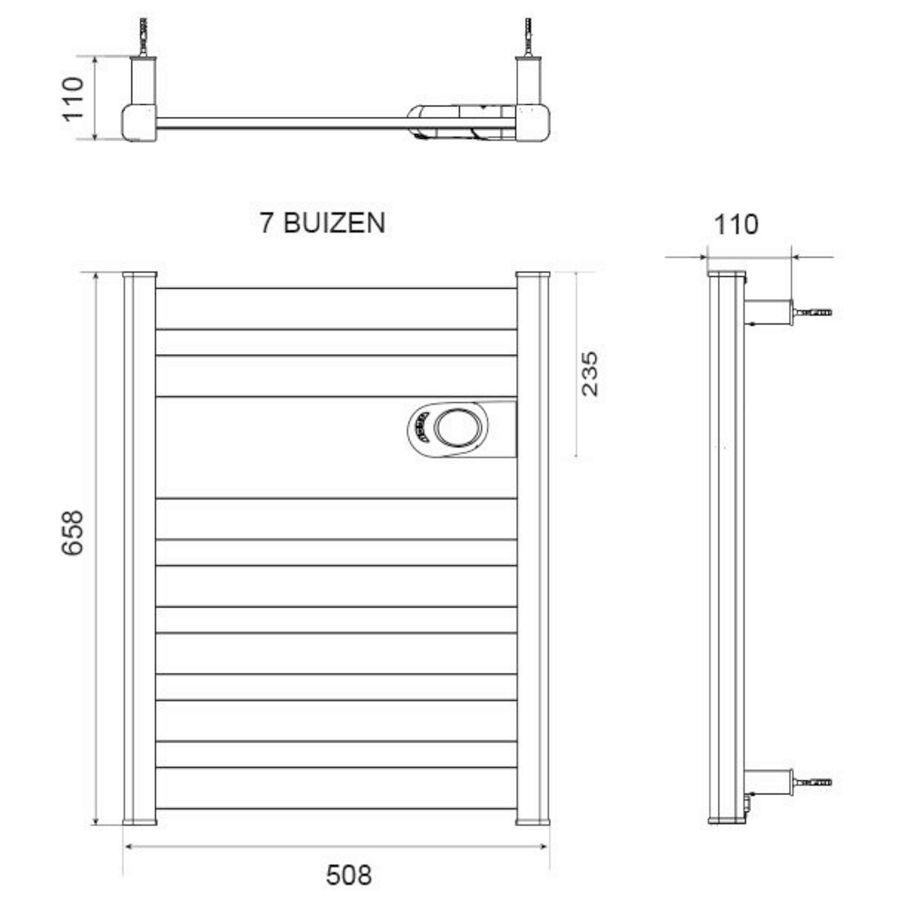 Elektr. badkamerradiator ZION vloeistofvrij 658x508mm 500W wit RAL9010 DRL