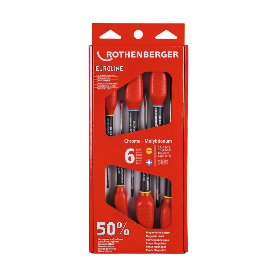 Schroevendraaierset 6-delig 4 x vlakke spits 73570 ROTHENBERGER
