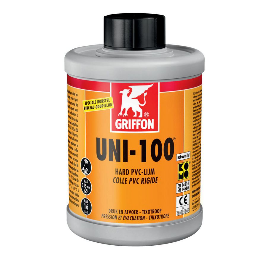 Hard PVC-lijm UNI-100 (druk/afvoer) KOMO/KIWA pot 1ltr VVE=8 Griffon
