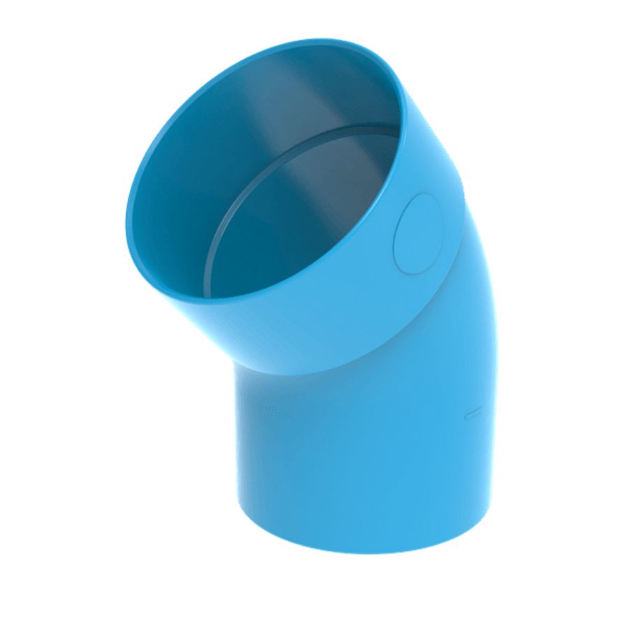 Bocht lijm 45° PVC luchtverdeelsysteem VENTIZA blauw Ø125mm mof/spie Wavin