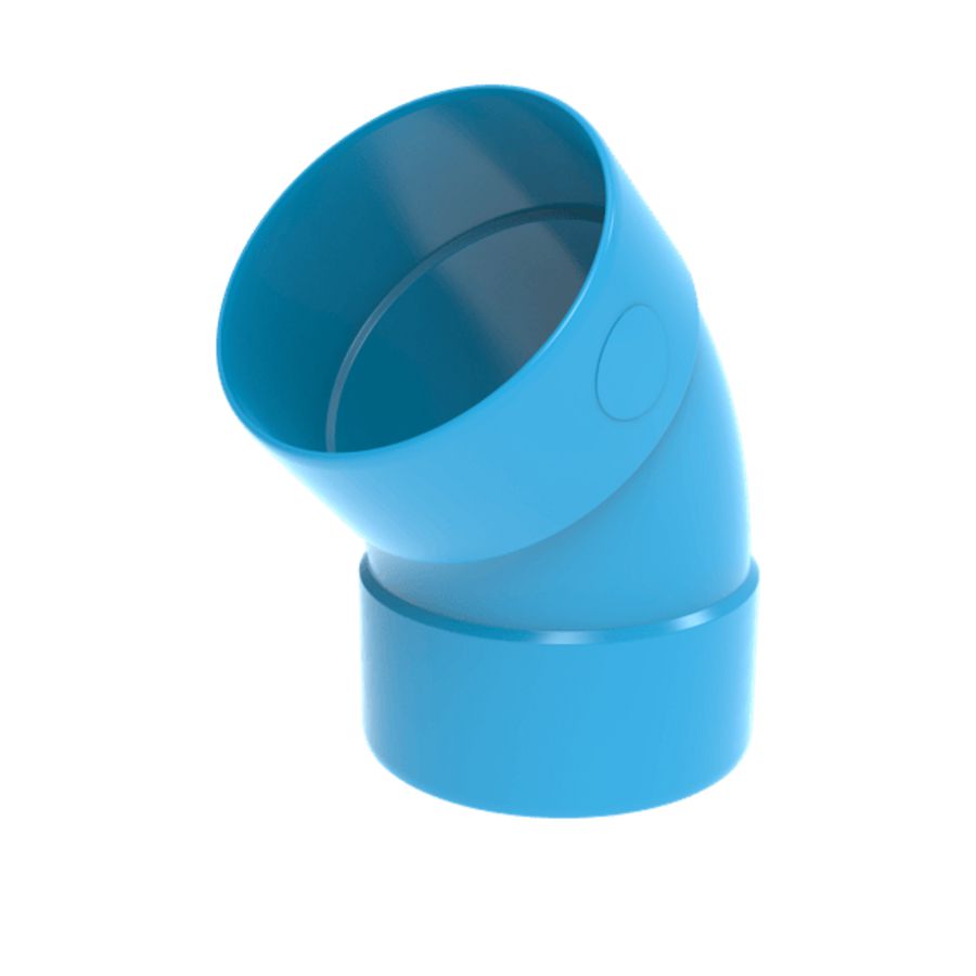 Bocht lijm 45° PVC luchtverdeelsysteem VENTIZA blauw Ø125mm mof/mof Wavin