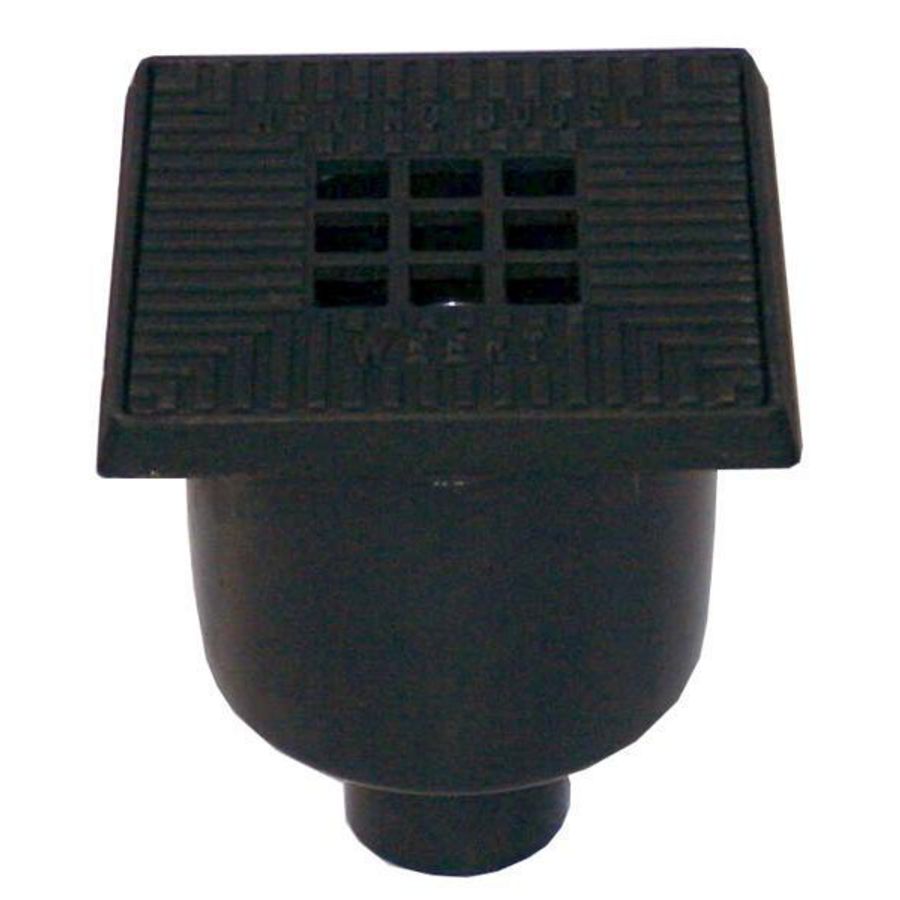 PE vloerput met emmer 200x200mm rand+rooster gietijzer onderuitlaat 75mm Wavin