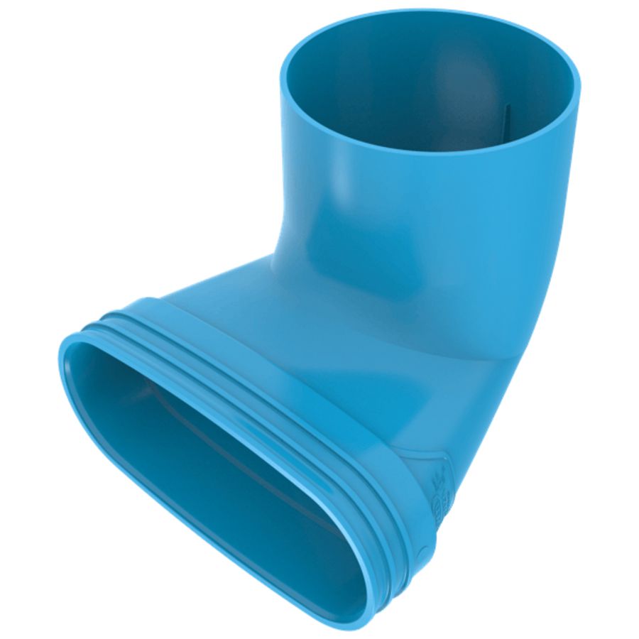 Eindstuk lijm 90° PVC luchtverdeelsysteem VENTIZA blauw (195x80mm) x Ø125mm H=100mm mof/mof Wavin