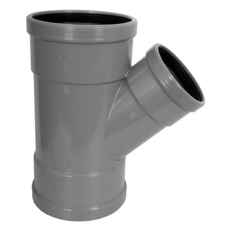 Wafix PVC manchet T-stuk 45° 160x125mm SN4 grijs 3x mof Wavin