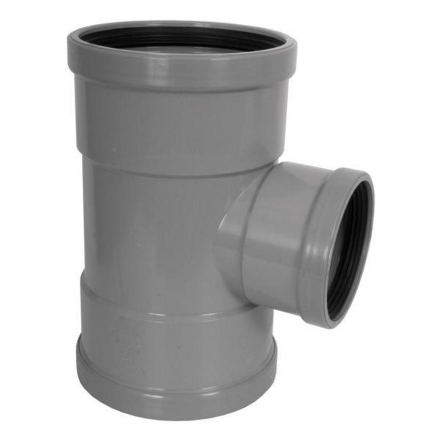 Wafix PVC manchet T-stuk 88° 125x110mm SN4 grijs 3x mof Wavin