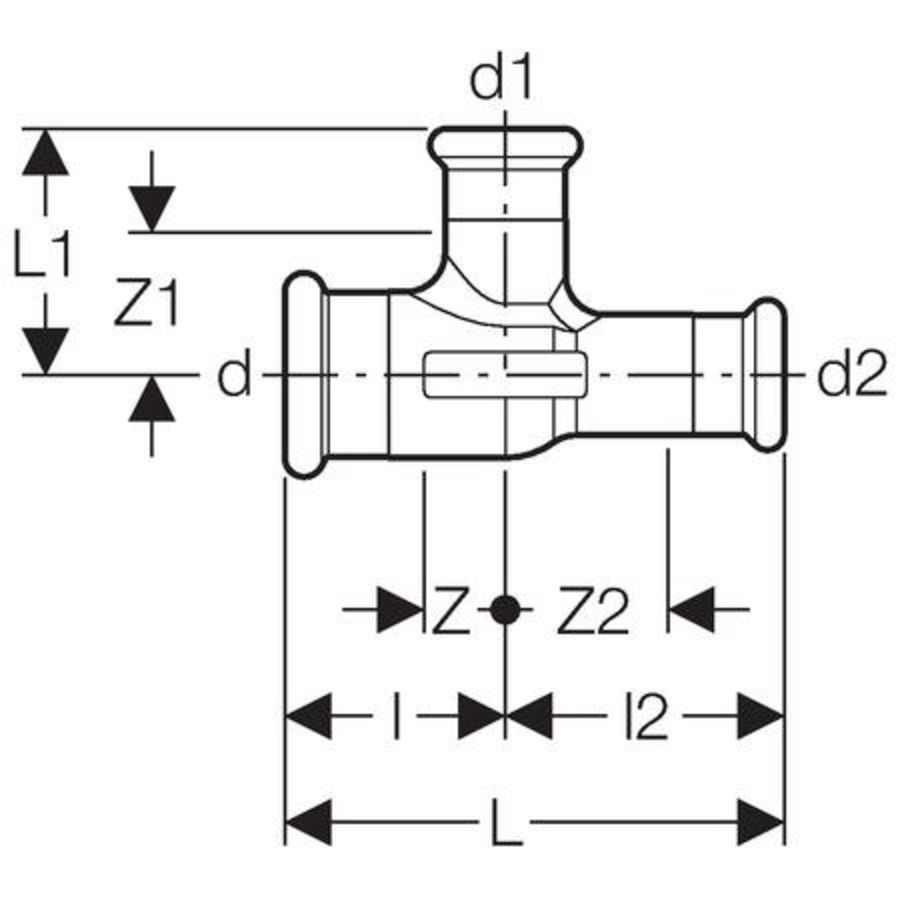 T-koppeling verlopend MAPRESS C-STAAL 28x22x22mm VVE=5 Geberit