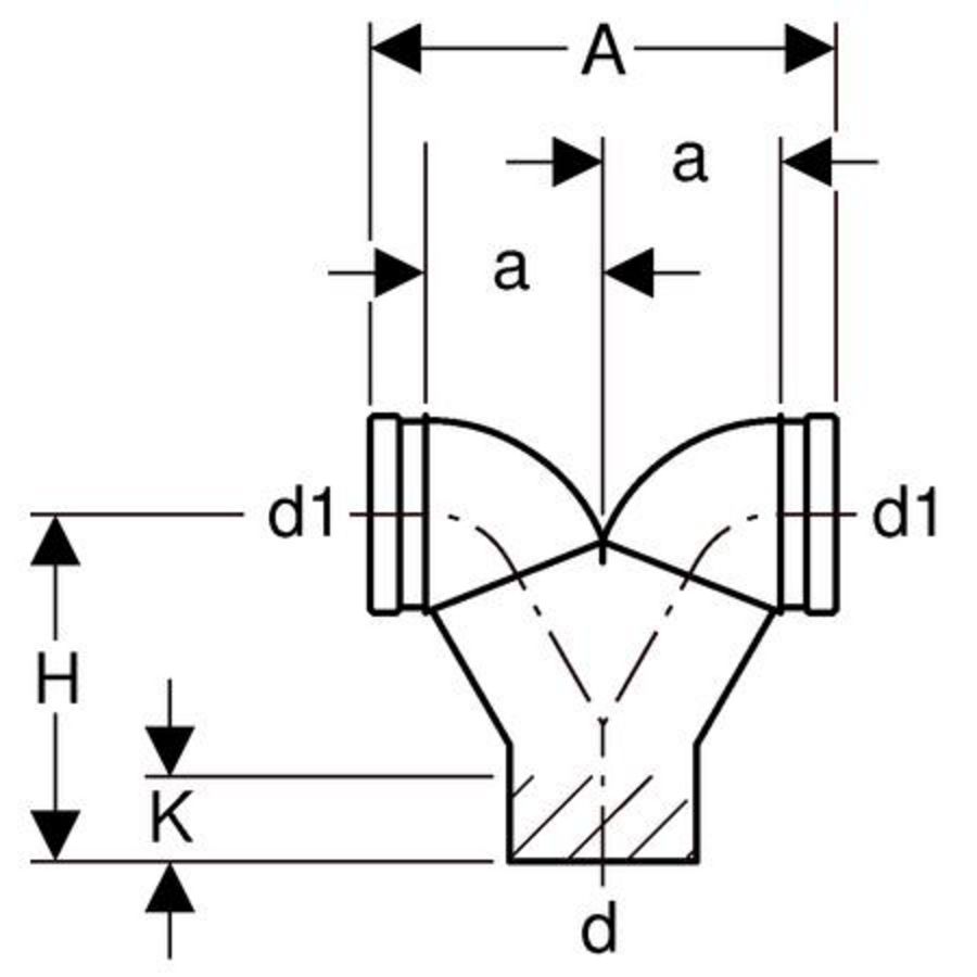 Polyethyleen (PE) closetaansluiting bocht dubbel 90° verticaal Geberit
