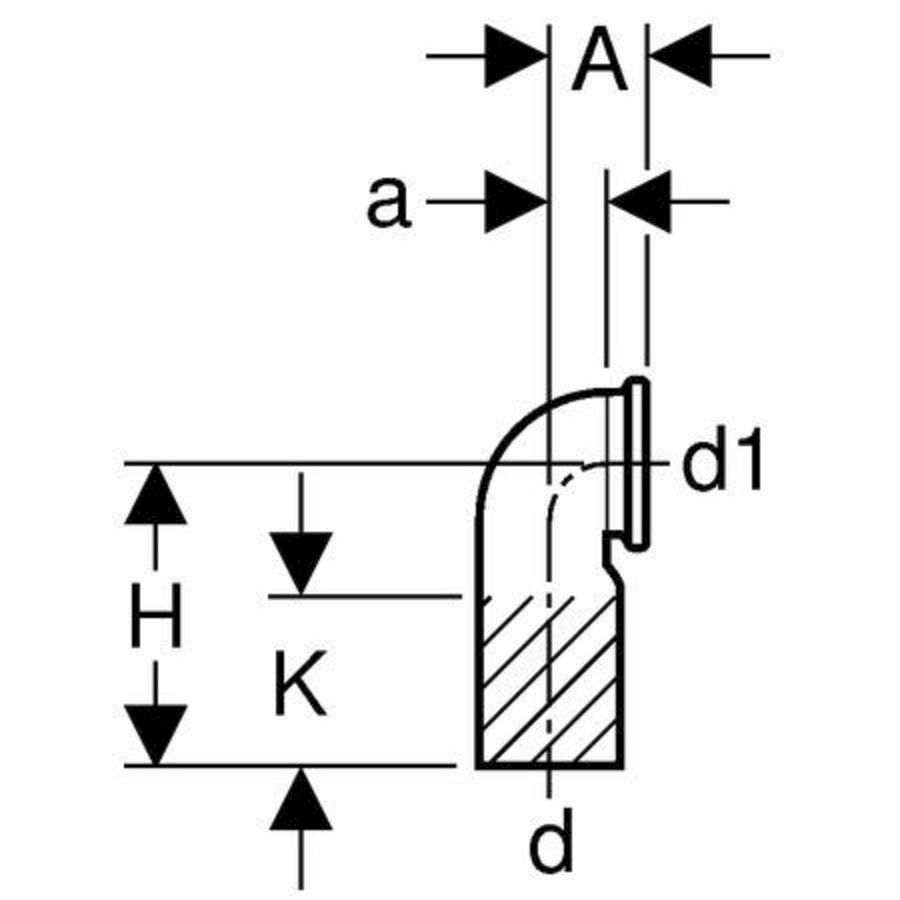 Polyethyleen (PE) bocht v.closetaansluiting  90/90mm niet geschikt v.Duofix Geberit