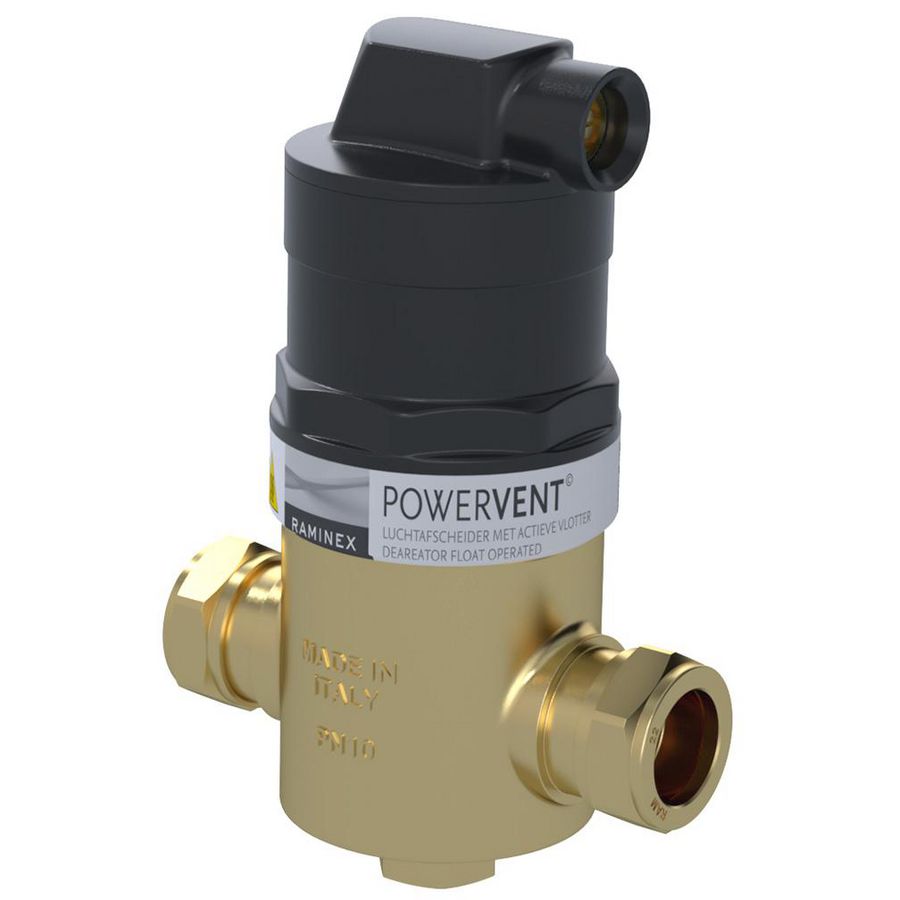 Luchtafscheider POWERVENT-INLINE-LT DN20 22mm knel max 6bar Raminex