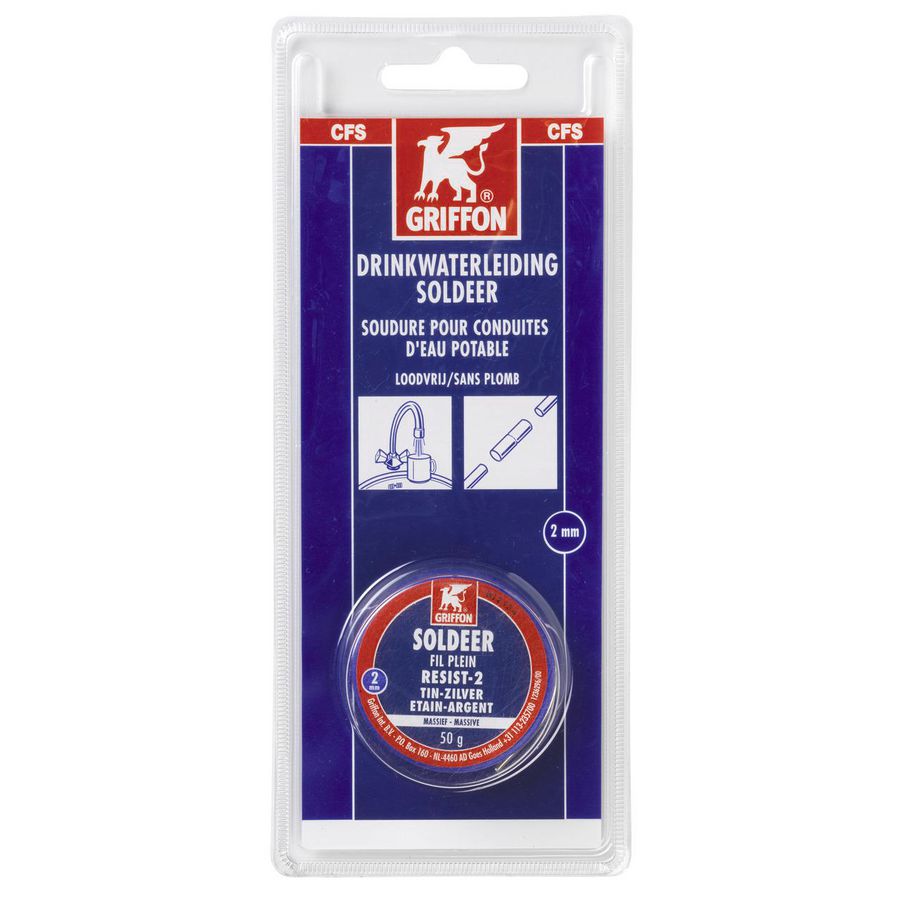 Drinkwater draadsoldeer tin/zilver 2mm a 50gr. in blister Griffon