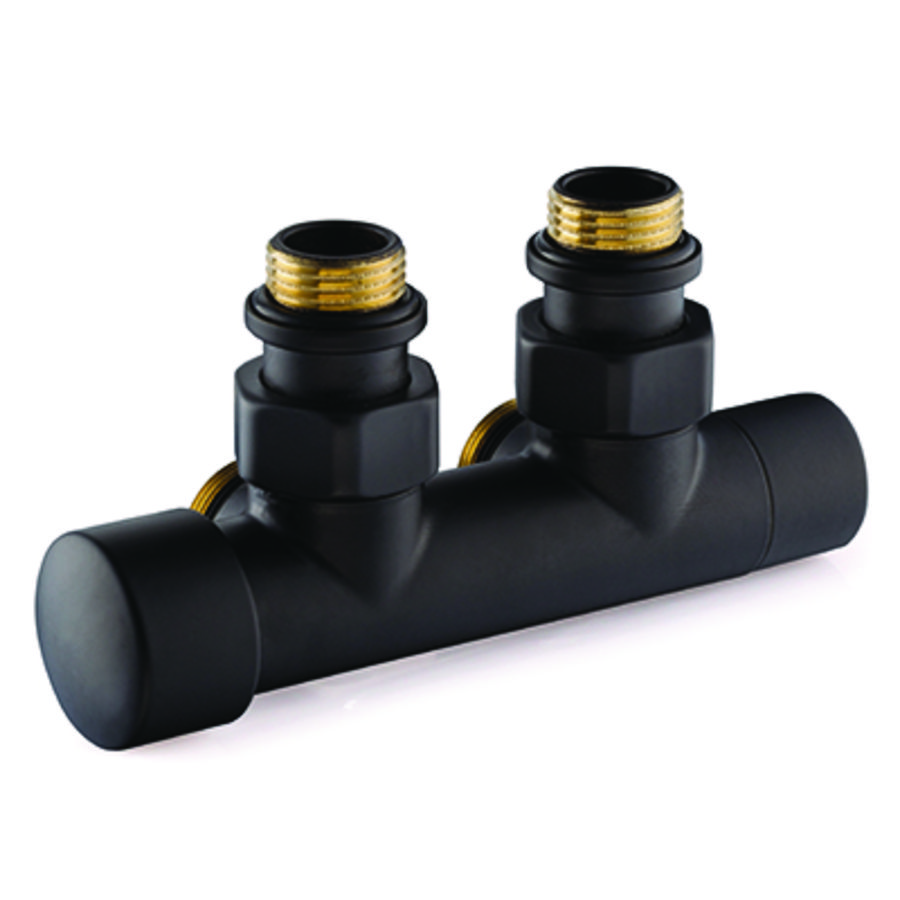 Design H-onderblok OVUS 2x1/2" HoH 50mm haaks knop links (therm. voorbereid) mat zwart excl.aansluitset DRL
