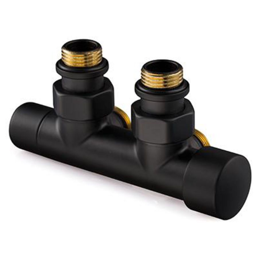 Design H-onderblok OVUS 2x1/2" HoH 50mm haaks knop rechts (therm. voorbereid) mat zwart excl.aansluitset DRL
