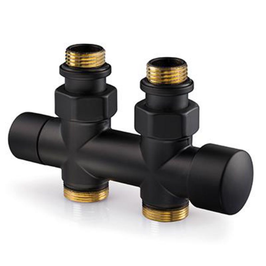 Design H-onderblok OVUS 2x1/2" HoH 50mm recht handknop omkeerbaar (therm. voorbereid) mat zwart excl.aansluitset DRL