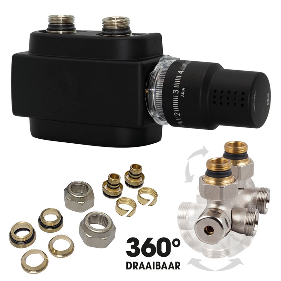 Freestyle onderblok kit 50mm mat zwart + koppeling 16x2-15mm DRL