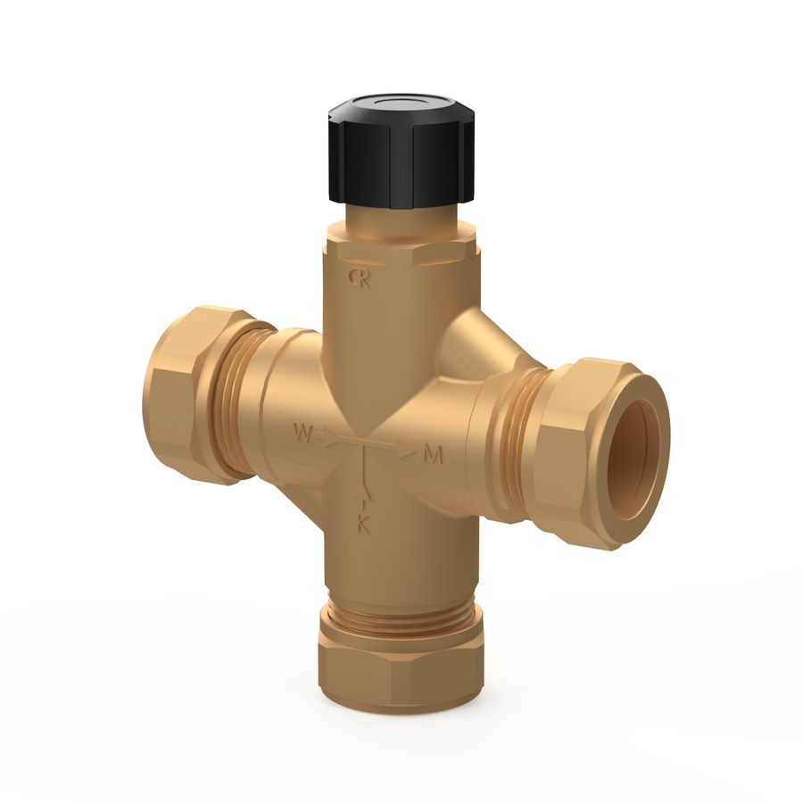 Therm. mengventiel DUCO t-mix DZR (DeZincification Resistant) 30-70°C. 22mm knel PenTec