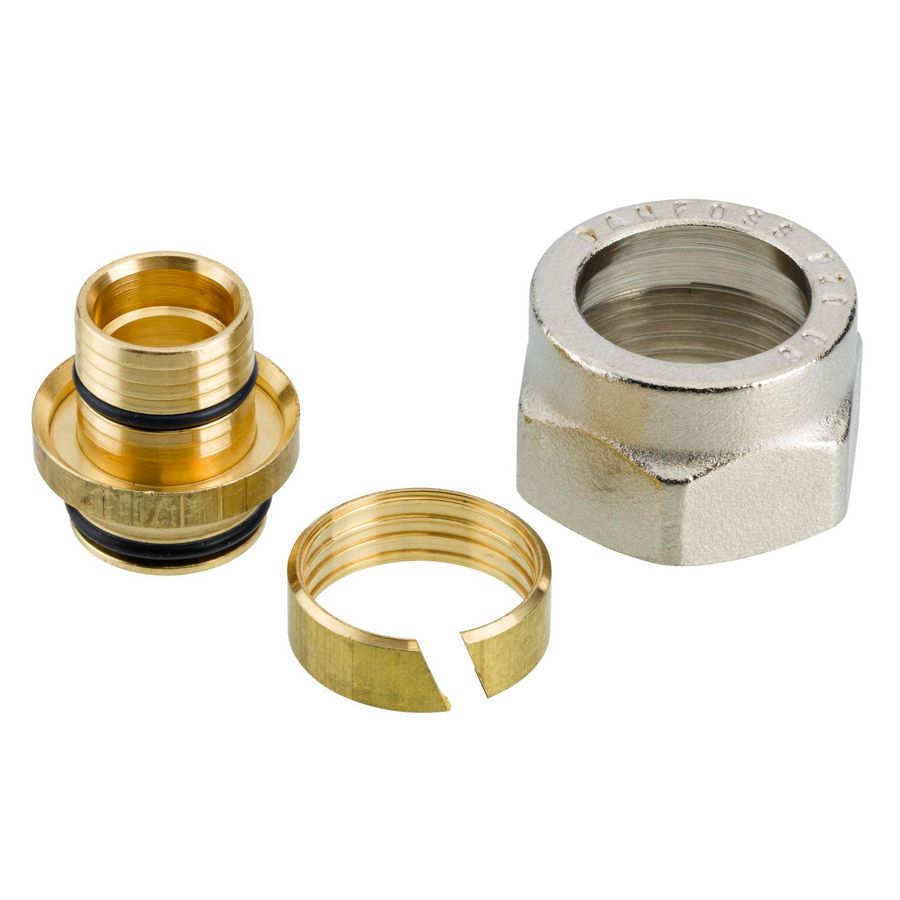 Knelfitting tbv PEX G 3/4" 3/4" DN20mmx2 vernikkeld Danfoss