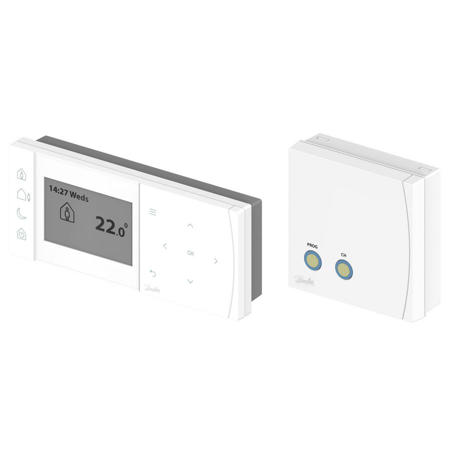 Klokthermostaat draadloos batterijgevoed TPOne-RF aan/uit set incl. ontvanger Danfoss