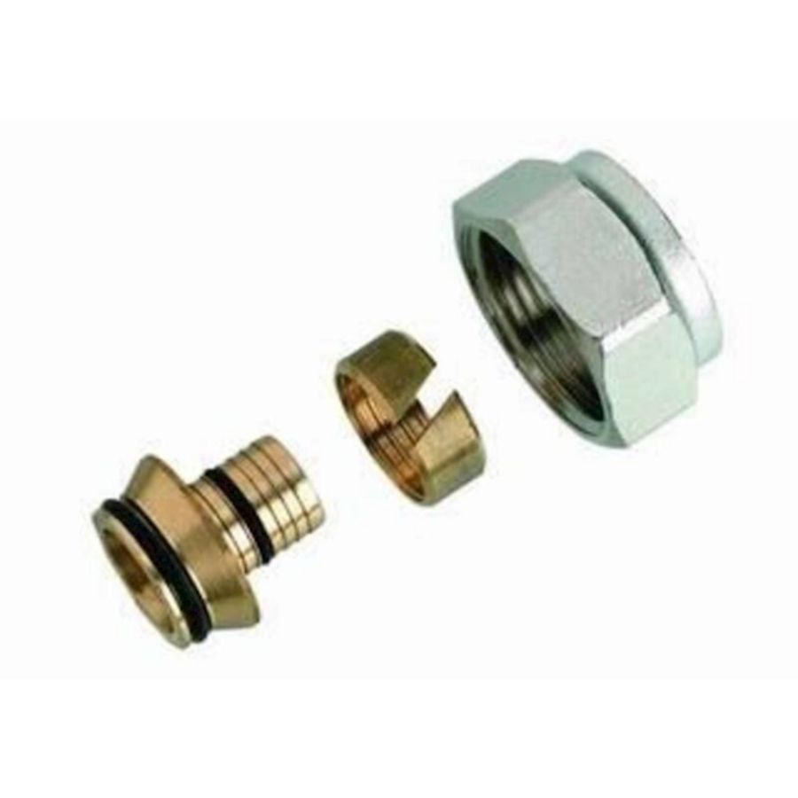 Knelfitting tbv PEX G 3/4" 3/4" DN20mmx2 vernikkeld Danfoss