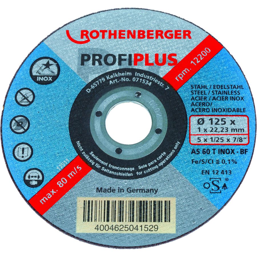 Doos a 10st. doorslijpschijf inox profi plus, 125mm dikte 1mm ROTHENBERGER