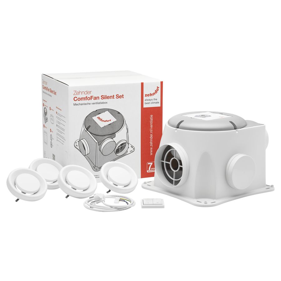 Woonhuisventilator pakket ComfoFan Silent+RFZ bediening + 4x ventiel STK Zehnder