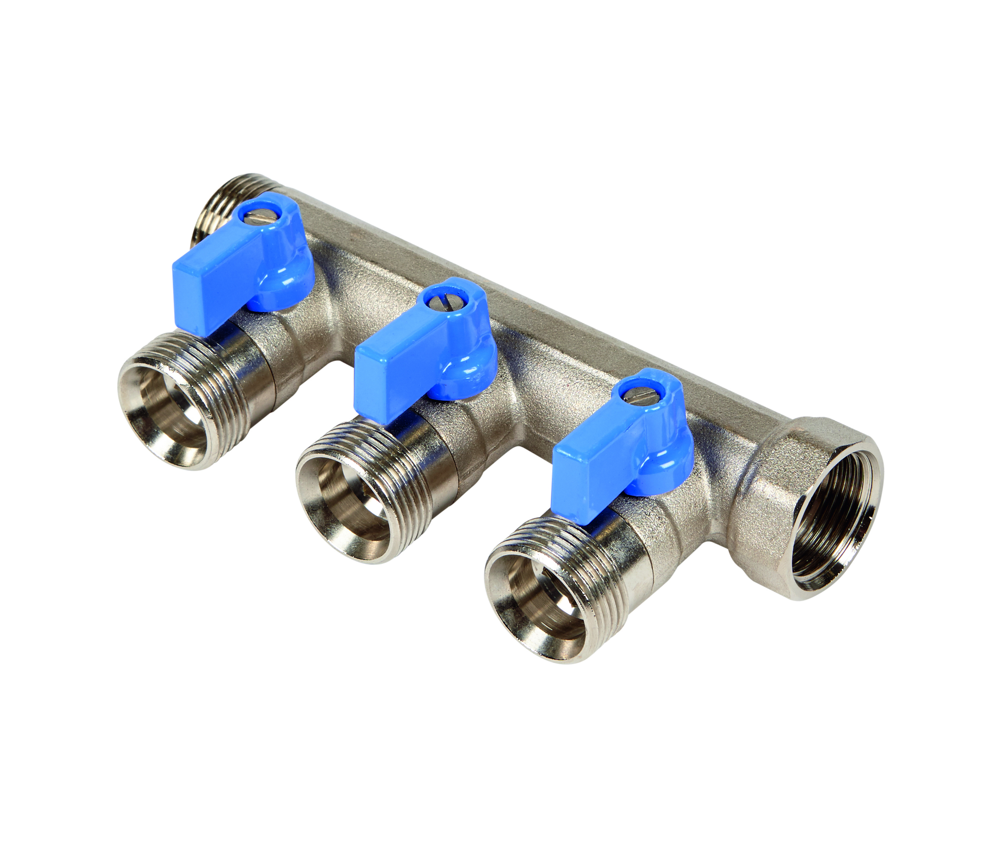 Verdeler 1" met 4 uitgangen euroconus incl. kogelkranen blauw VVE=4 Henco