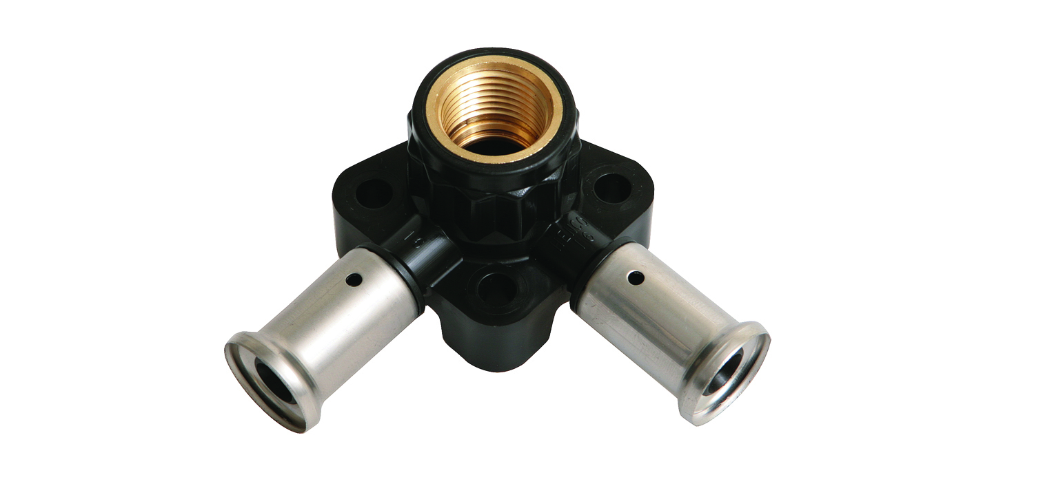 Muurplaat dubbel persaansluiting 3PK 20x1/2" bn. x 20mm Henco