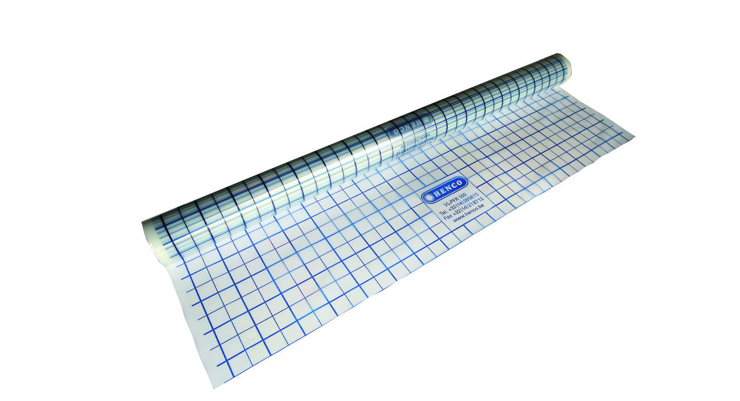 Rol a 90m² Folie PE met raster 50x50mm transparant (60x1,5mtr.) Henco