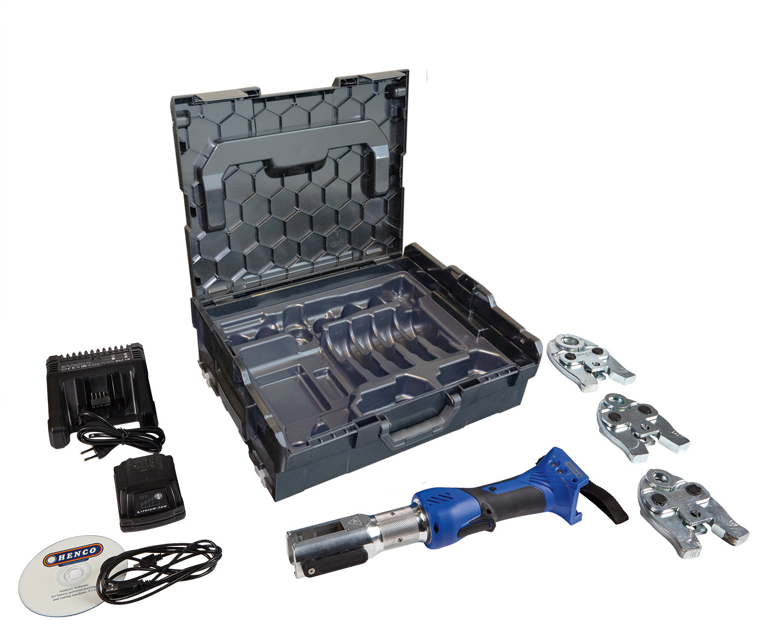 Hydraulische persmachine compleet met koffer/volle bekken Henco