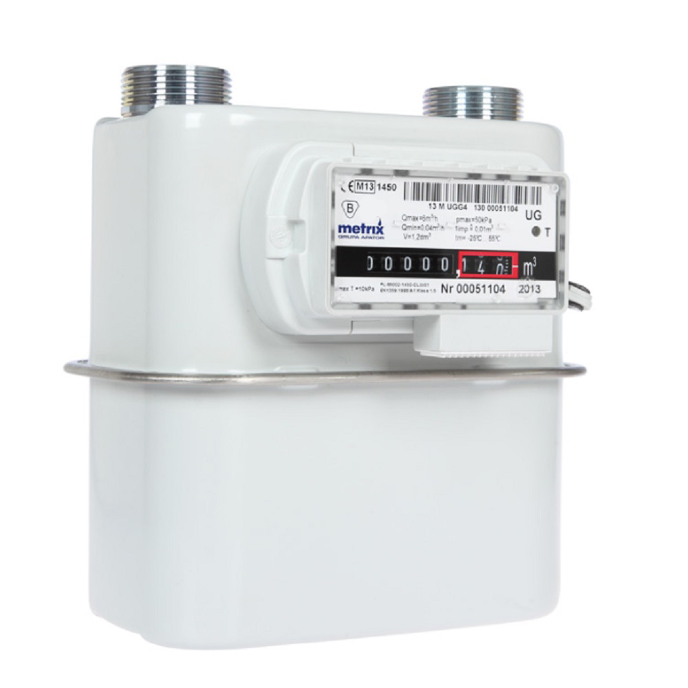 Balgengasmeter G1,6 3/4" 2,5 Nm³/h hoh 100mm excl koppeling Itron
