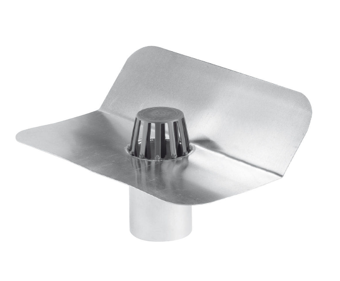 Kiezelbak alu. 45° ronde onderuitloop 80mm + bladvanger VVE=8 Anjo