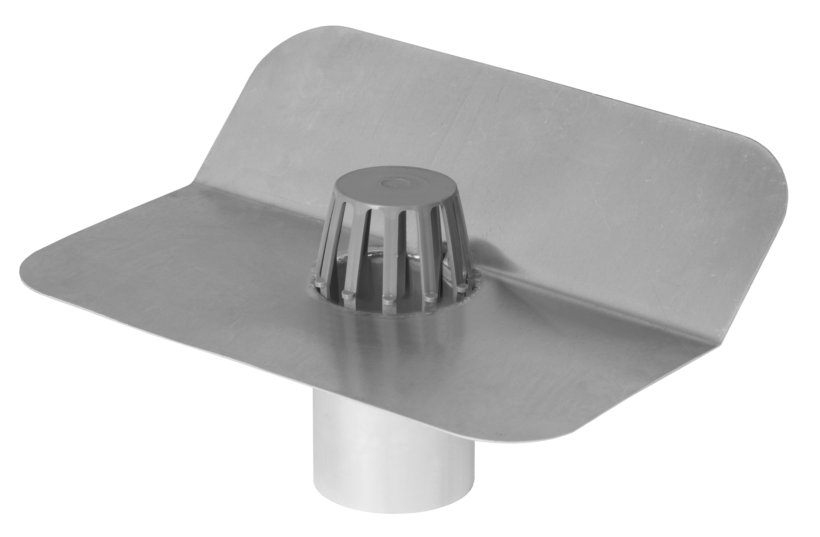 Kiezelbak alu. 45° ronde onderuitloop 80mm + bladvanger VVE=8 Anjo