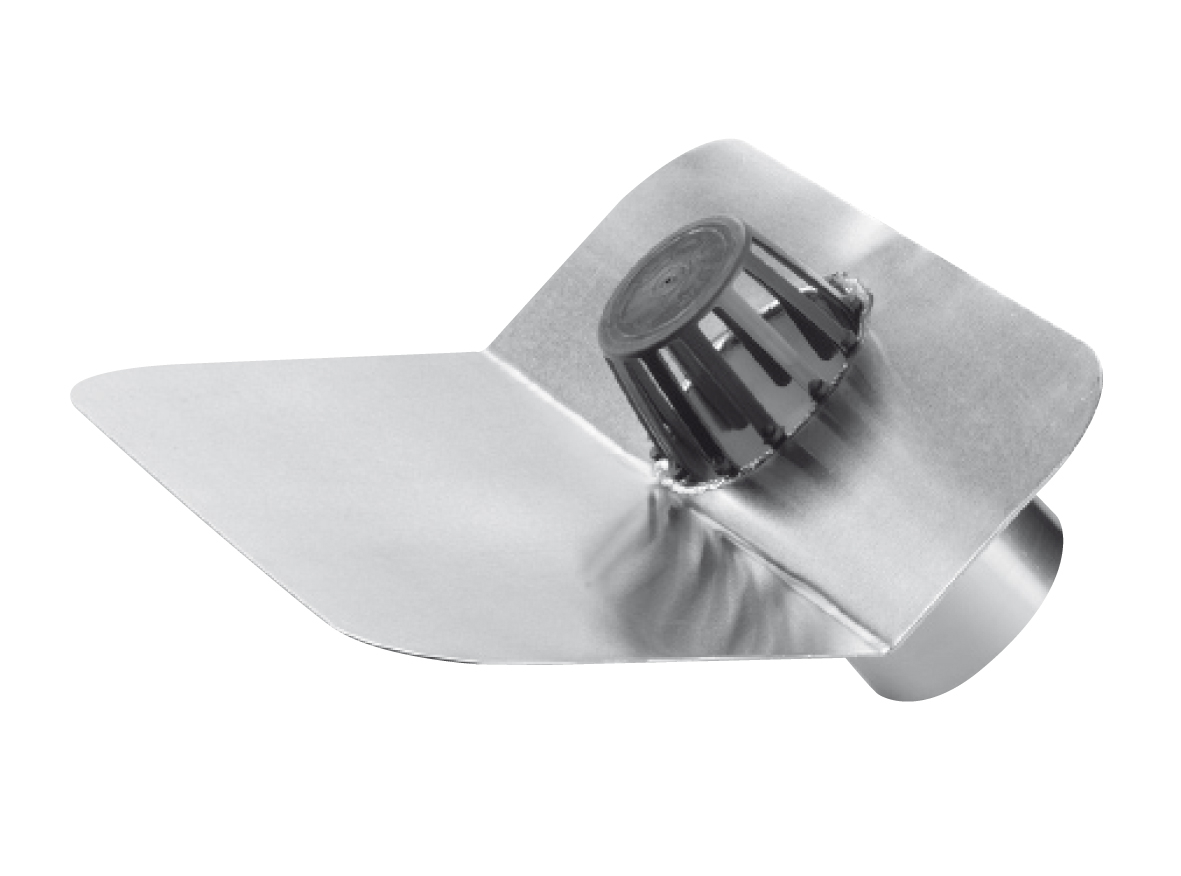 Kiezelbak alu. 45° ronde onderuitloop 80mm + bladvanger VVE=8 Anjo