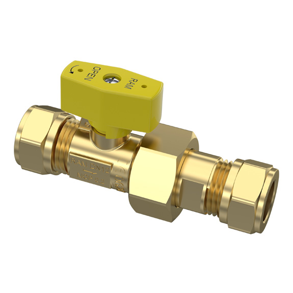 Gaskogelkraan 15mm knel x koppeling 15mm knel DN12 Gastec QA Raminex