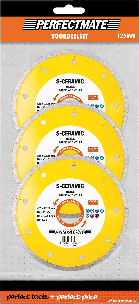 S-Ceramic  voordeelset a 3 diamantzaagbladen 125mm asgat 22.23mm ASF Fischer