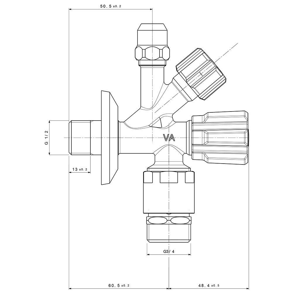 Combi-tapkraan met beluchter 1/2" x 3/4" x 3/8" 10mm VVE=50 Raminex