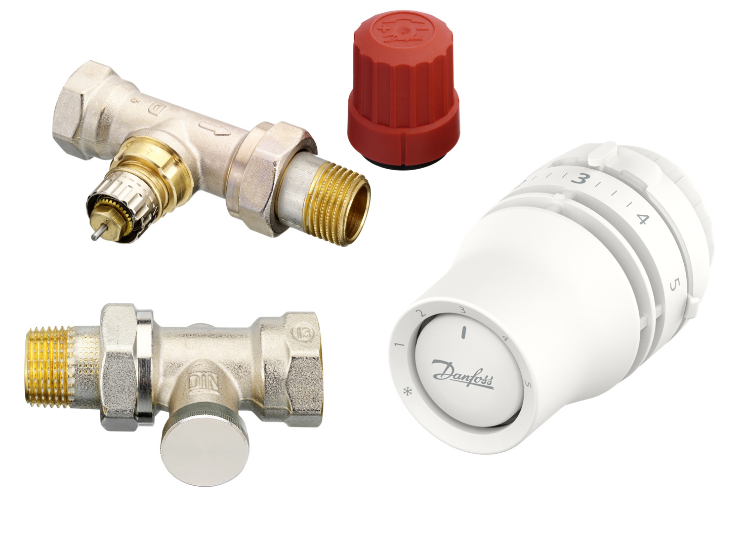 Set thermostaatknop Redia RA click + afsluiter + voetventiel . Danfoss