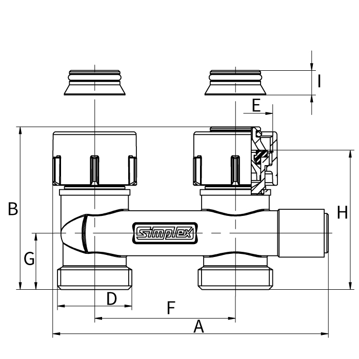 H-onderblok aanv/ret gekruist, recht MF G3/4x3/4 EK Ni Simplex VVE=5 Flamco