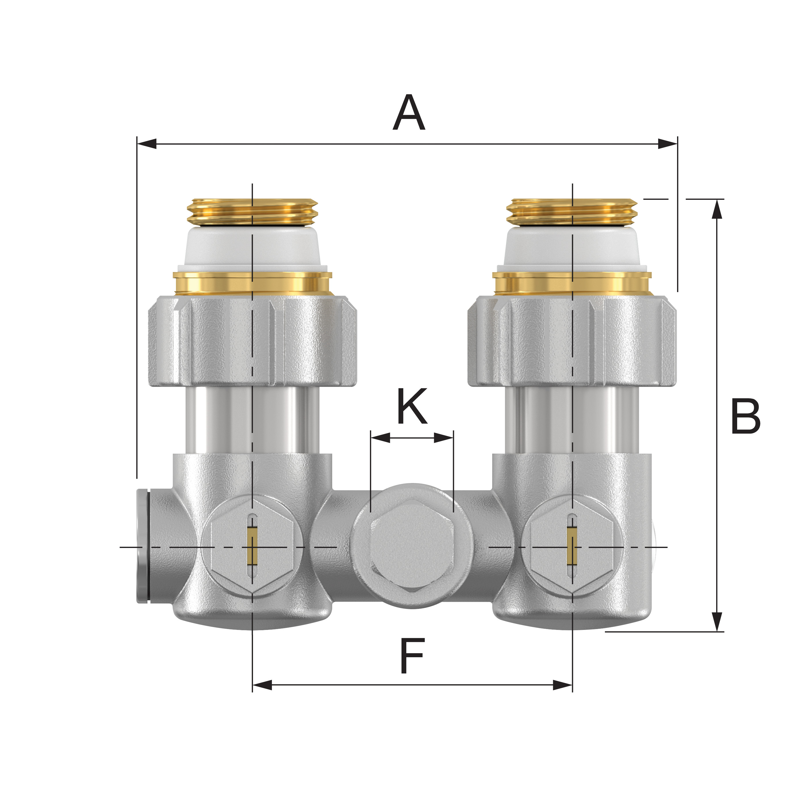 H-onderblok 1-pijps, haaks FF G1/2x3/4 EK Ni Simplex VVE=5 Flamco