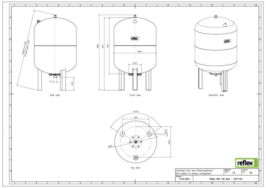 Expansievat NGV 100ltr. grijs voordruk 1,5bar aansluiting 1" max. 6bar staand model Reflex