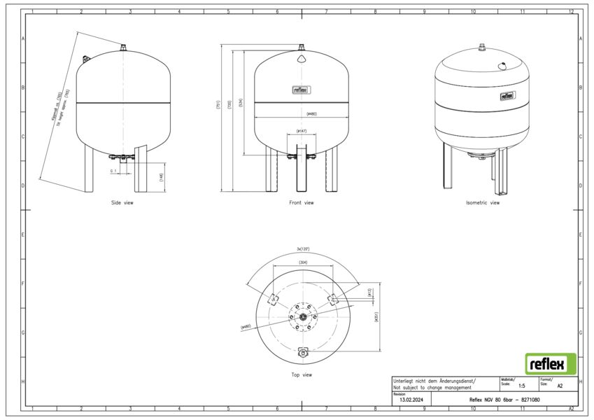 Expansievat NGV 80ltr. grijs voordruk 1,5bar aansluiting 1" max. 6bar staand model Reflex