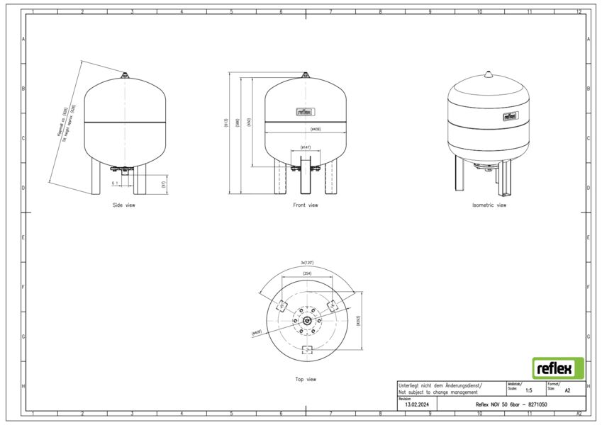 Expansievat NGV 50ltr. grijs voordruk 1,5bar aansluiting 1" max. 6bar staand model Reflex