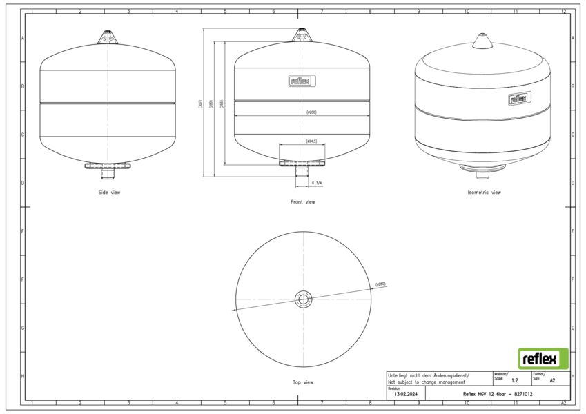 Expansievat NGV 12ltr. grijs voordruk 1,5bar aansluiting 3/4" max. 6bar Reflex