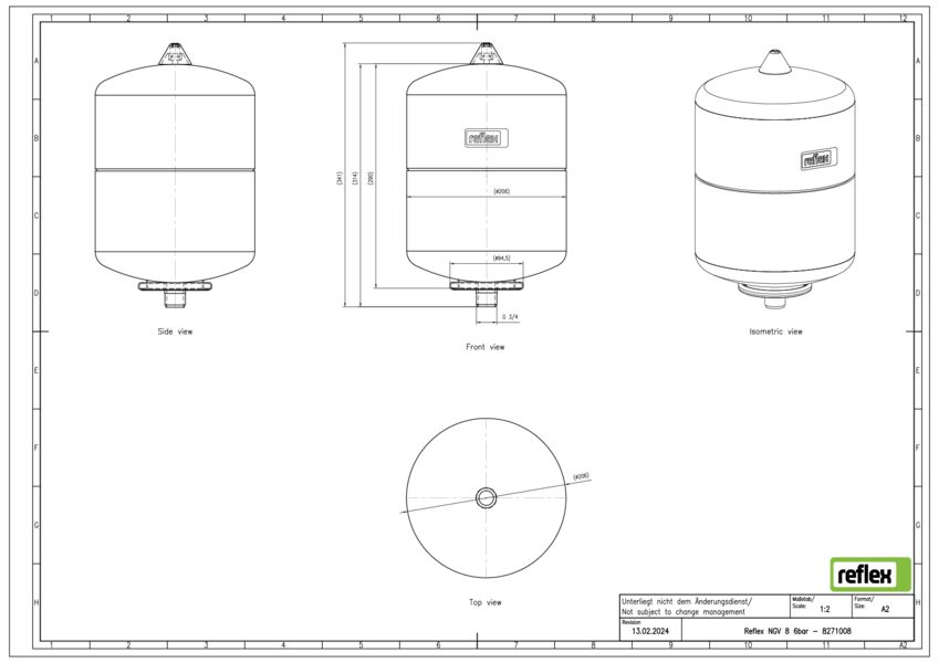 Expansievat NGV 8ltr. grijs voordruk 1,5bar aansluiting 3/4" max. 6bar Reflex